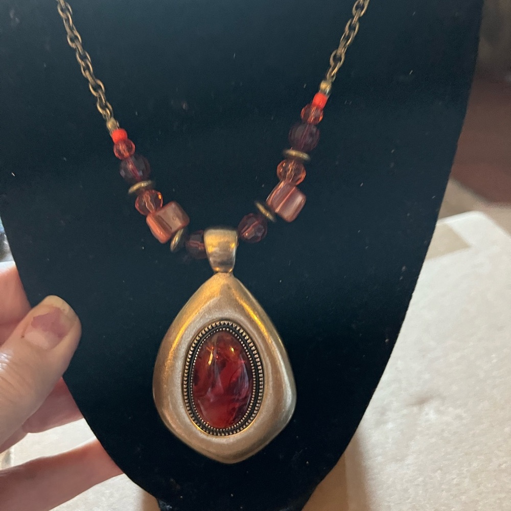 ❤️5 for $15 Croft & Barrow Red & Gold Statement Necklace with  matching earrings